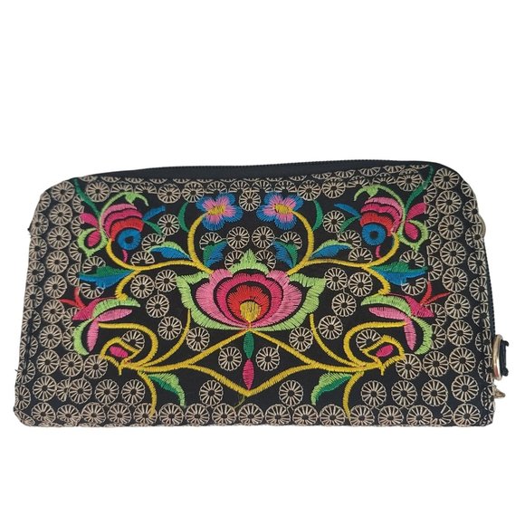 large floral embroidered wallet with large phone pocket could be crossbody - Picture 1 of 8